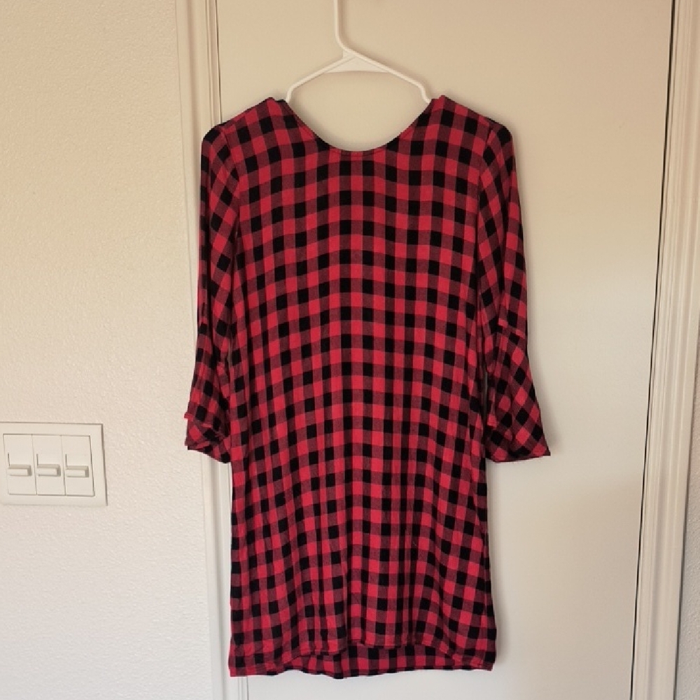 Anthropologie Cloth And Stone Plaid Red and Black Mini Dress, Petite XXS